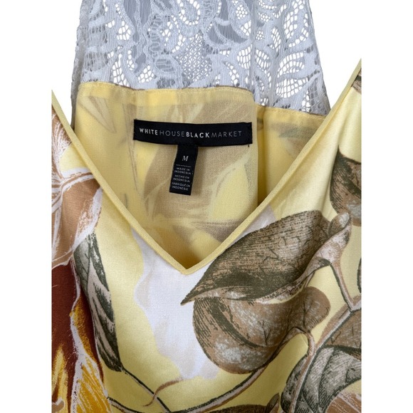 White House Black Market Floral Lace Back Lined Havana Cami Yellow Floral Size M - Picture 6 of 10